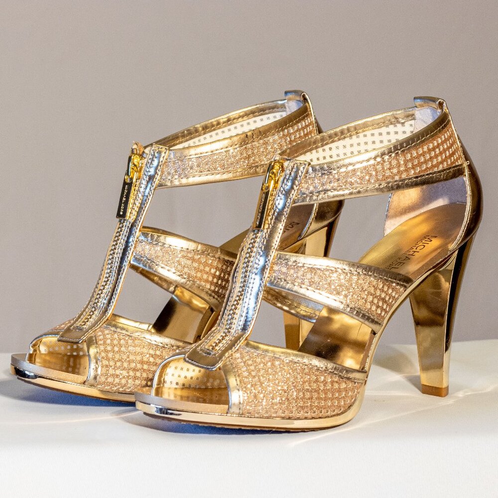 Michael Kors Gold High Heel Sandals, Size 5
